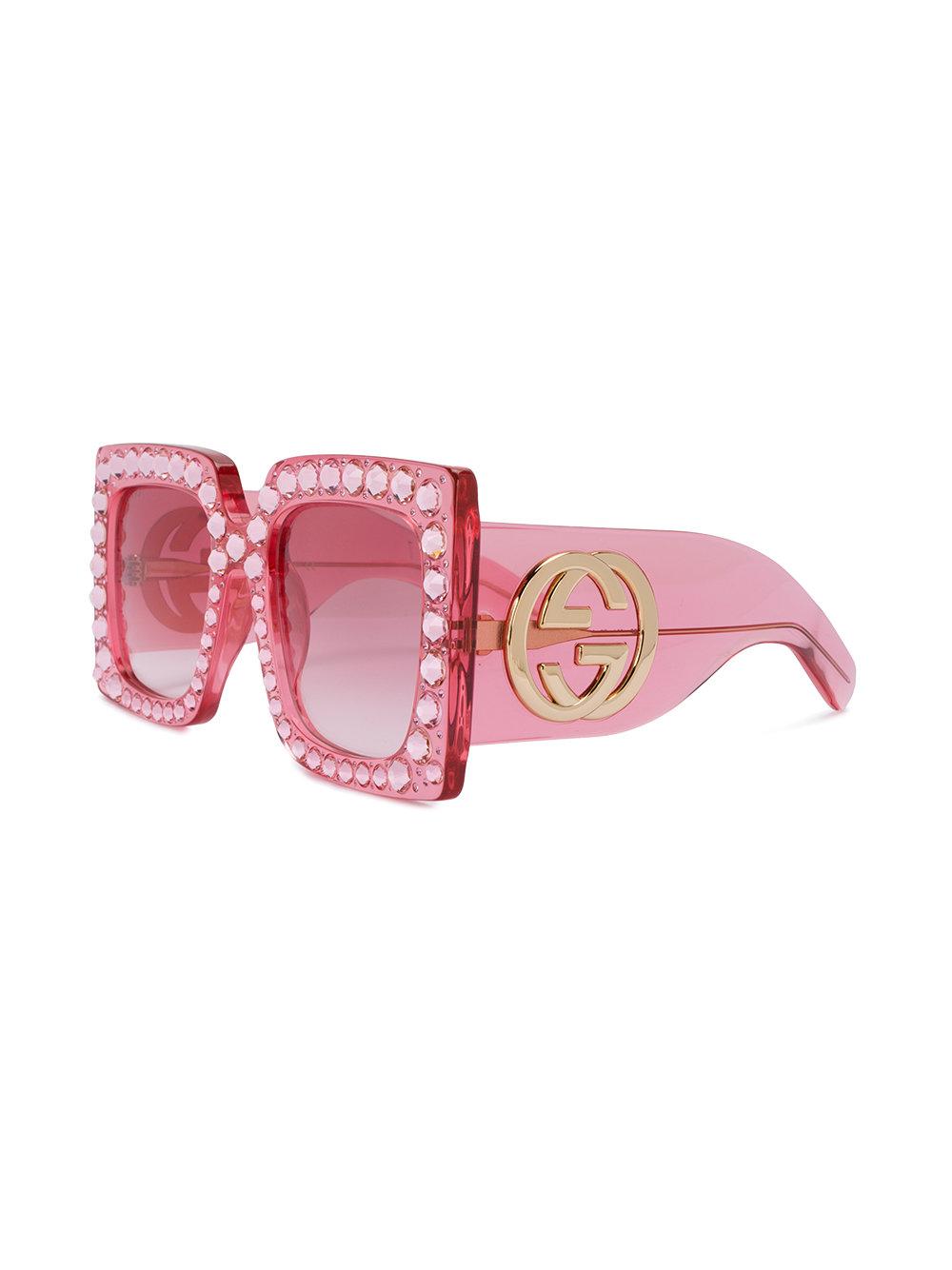 Gucci Hollywood Forever Crystal Embellished Oversized Sunglasses In Pink Lyst